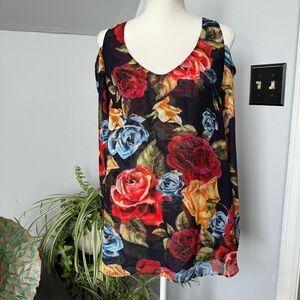 Show Me Your Mumu‎ Sheer Cold Shoulder Floral Rose Tunic Blouse Bell Sleeves Sm